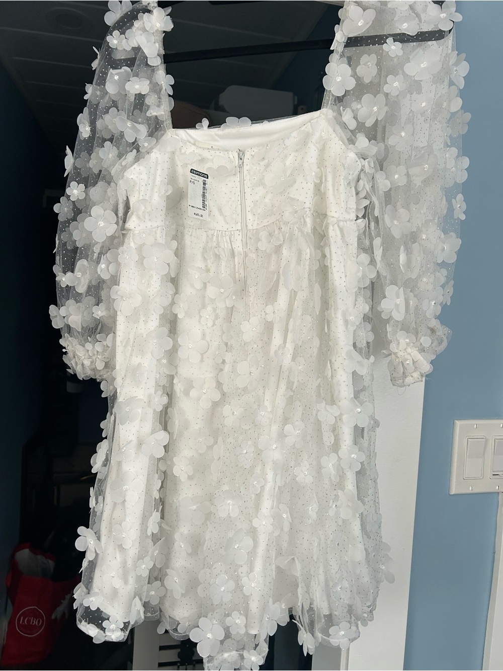 White Floral Appliqué Mini Dress - Picture 2 of 9